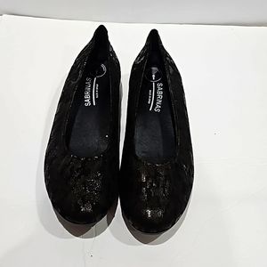 Sabrinas Leather Snake Skin Animal Print Black & Shiny Black Ballet Flat 41 NEW